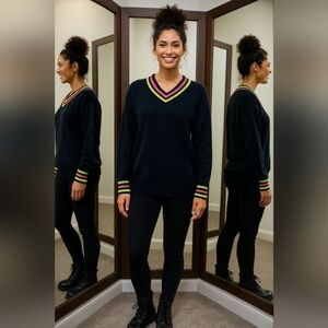 Scandi Girl Preppy Vintage Retro Cozy Medium Ski Rainbow Wool Pullover Varsity